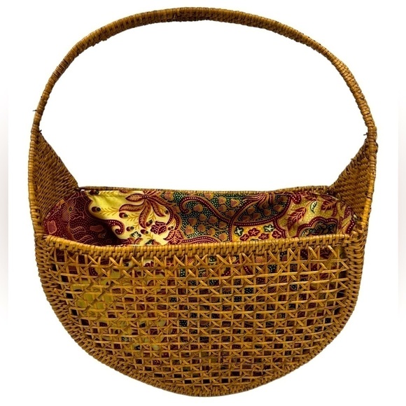 NWOT BALI BOHO Handmade Wicker Top Handle Basket Bag Yellow/Purple - Picture 1 of 12